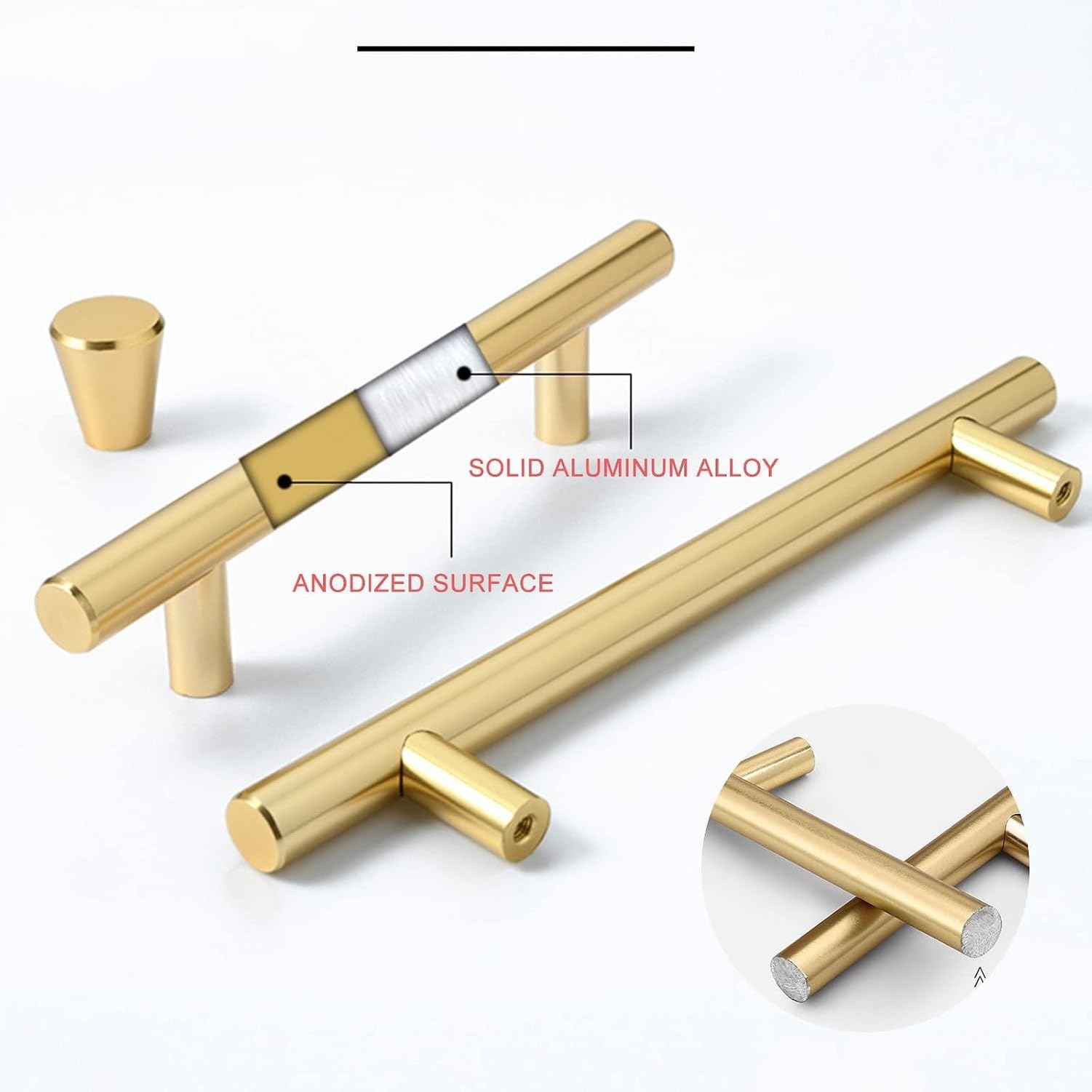Tirante de Mueble Largo 30-100cm para Puertas y Armario, Oro, 100cm
