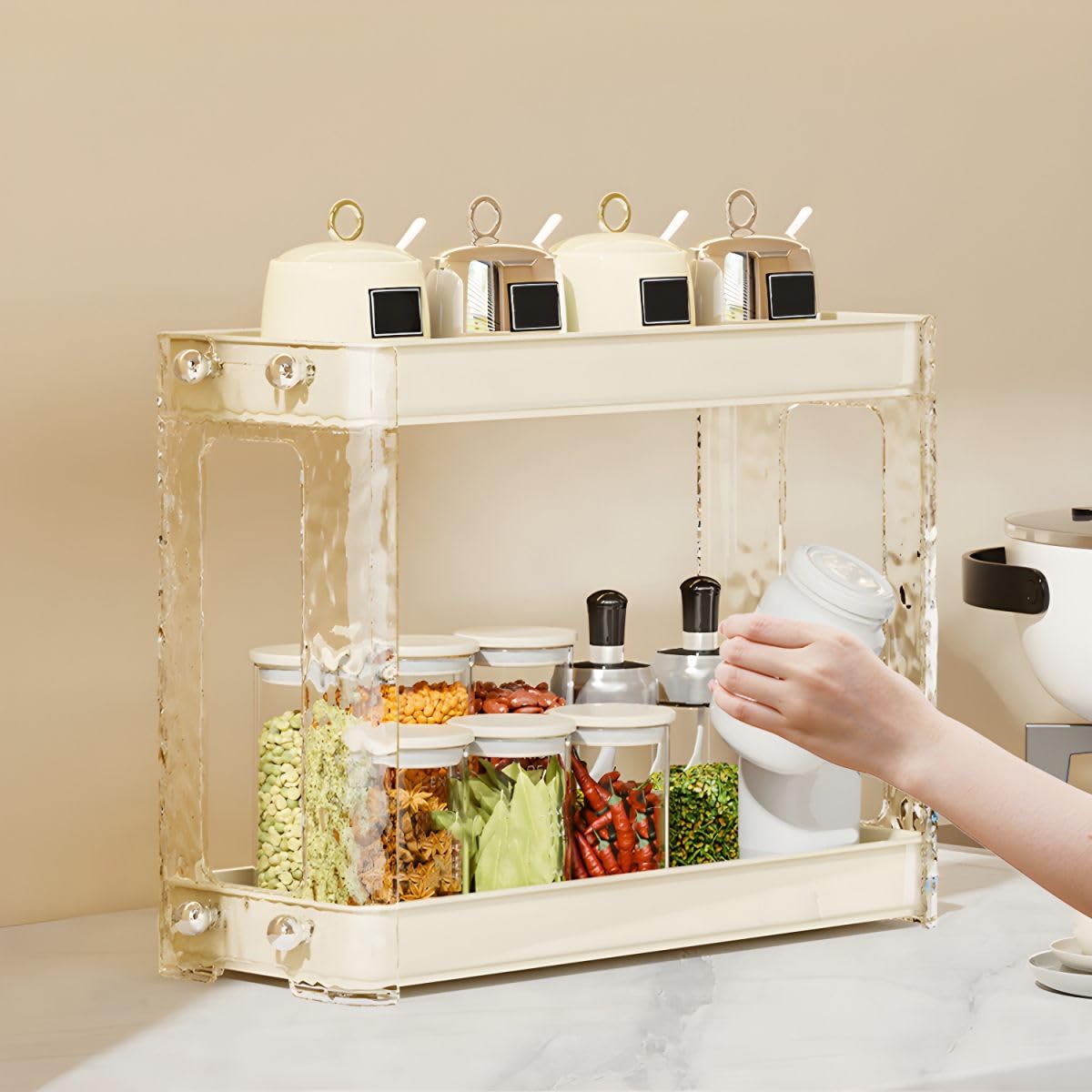 KREPS Plastic Bathroom Counter Organizer Countertop Storage, Cosmetics Skincare Shelf Organizer, Cosmetic Display, Makeup Perfume Organizer Vanity Tray, Spice Rack Organizer For Kitchen (Cream) (B0CWY5JHNJ) Amazon Price History, Amazon Price Tracker