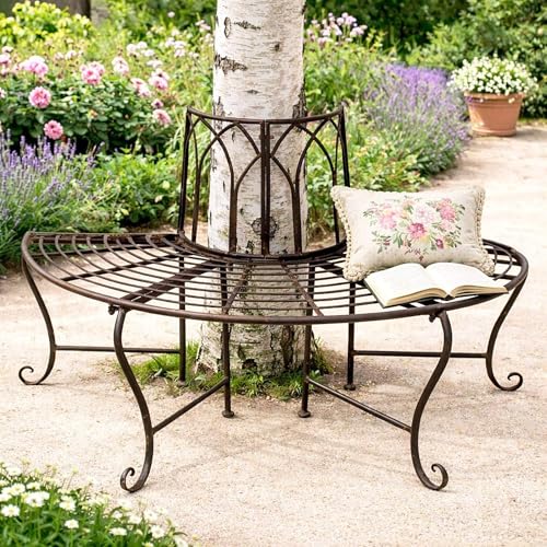 DanDiBo Bank 121071 Gartenbank a. Metall 127 cm Sitzbank Baumbank Rundbank Parkbank Braun - 2