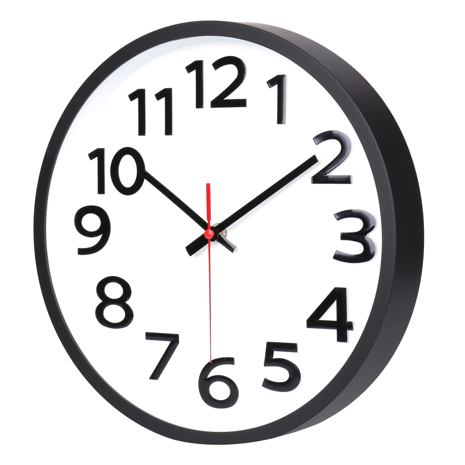 CrosstimeSilent Wall Clock Modern 25CM - Non Ticking Quality Quartz Wall Clocks for Kitchen Bedroom Office Living Room Home Decor,3D Numbers Easy to Read,10" Black