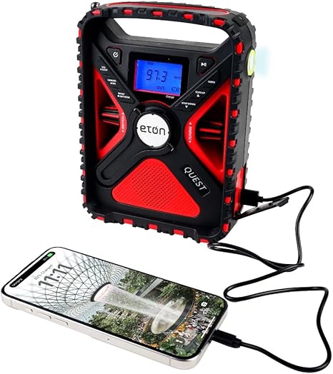 Eton Quest Hand Crank NOAA Weather Radio, All Band Emergency Radio, AM/FM Shortwave Storm Radio, Bluetooth, Ambient Light, Phone Charger, RDS, Solar, Flashlight, Camping, Hiking