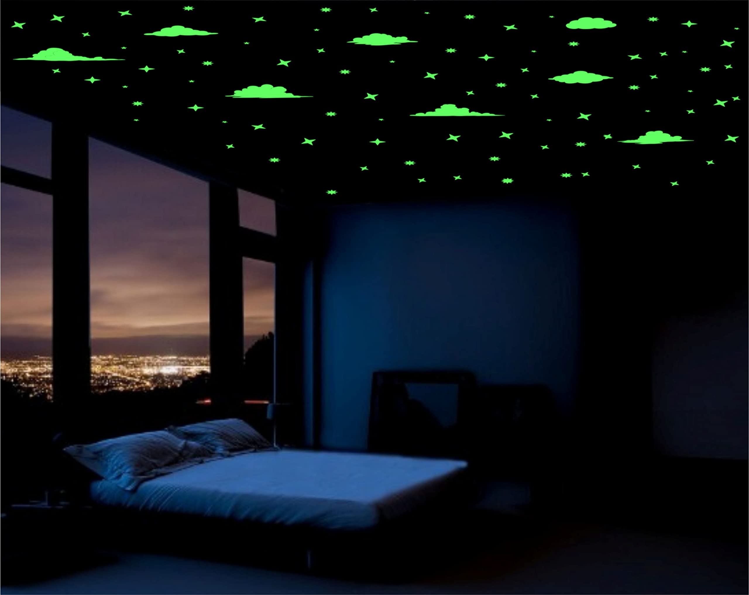Dreamkraft Glow in The Dark Sticker Clouds with Beautiful Stars Wall Sticker, Radium Wall Ceiling Stickers, Room Decoration Stickers, Space Wall Stickers for Bedroom with Magical Night Sky Déco
