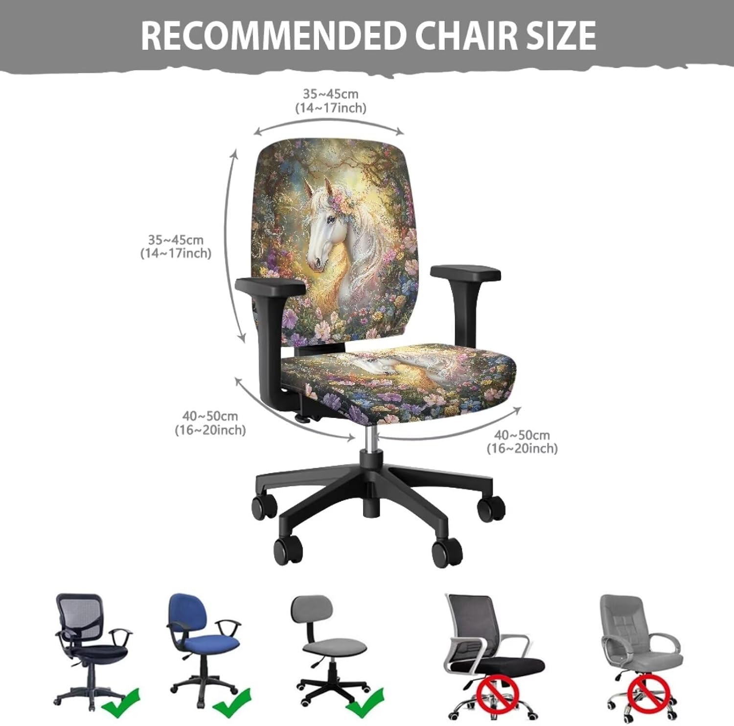 Office Chair Slipcover Vintage Floral Horse Print Computer Chair Protective Cover Removable Stretch Fabric Armchair Covers for Home Office Decor, Pack of 2