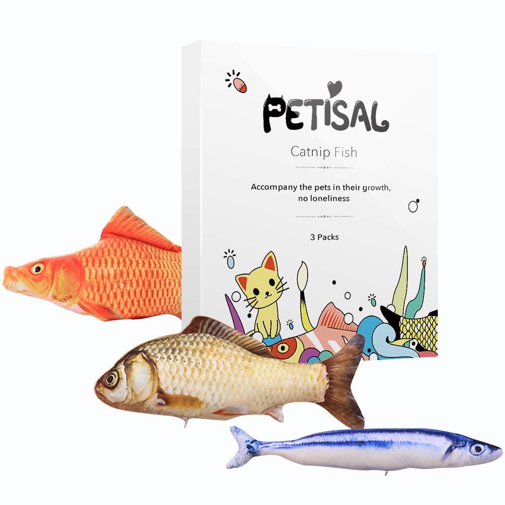 petisal Catnip Toys Safe Catnip Simulation Fish for cat/Kitty/Kitten chew Stick Toy 3PCS (3pack)