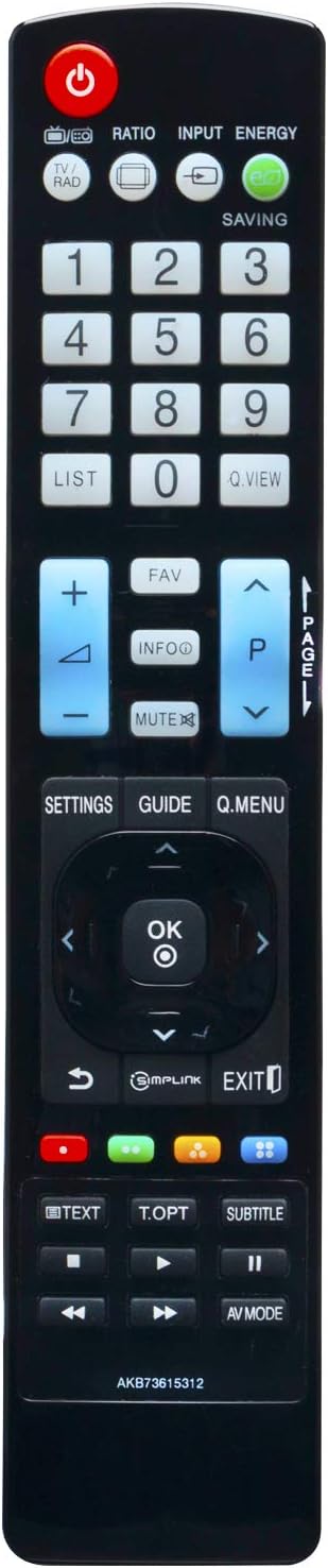 Allimity Replacement Remote AKB73615312 fit for LG Plasma TV 0PA5500-ZB 42PA4500-TF 42PA4520-TC 50PA4500-TF 50PA4520-TC 42PA4900-TE 50PA4900-TE 50PA6500-TF 60PA6500-TF 42LS4600 50PA650T 42PA451T-ZA