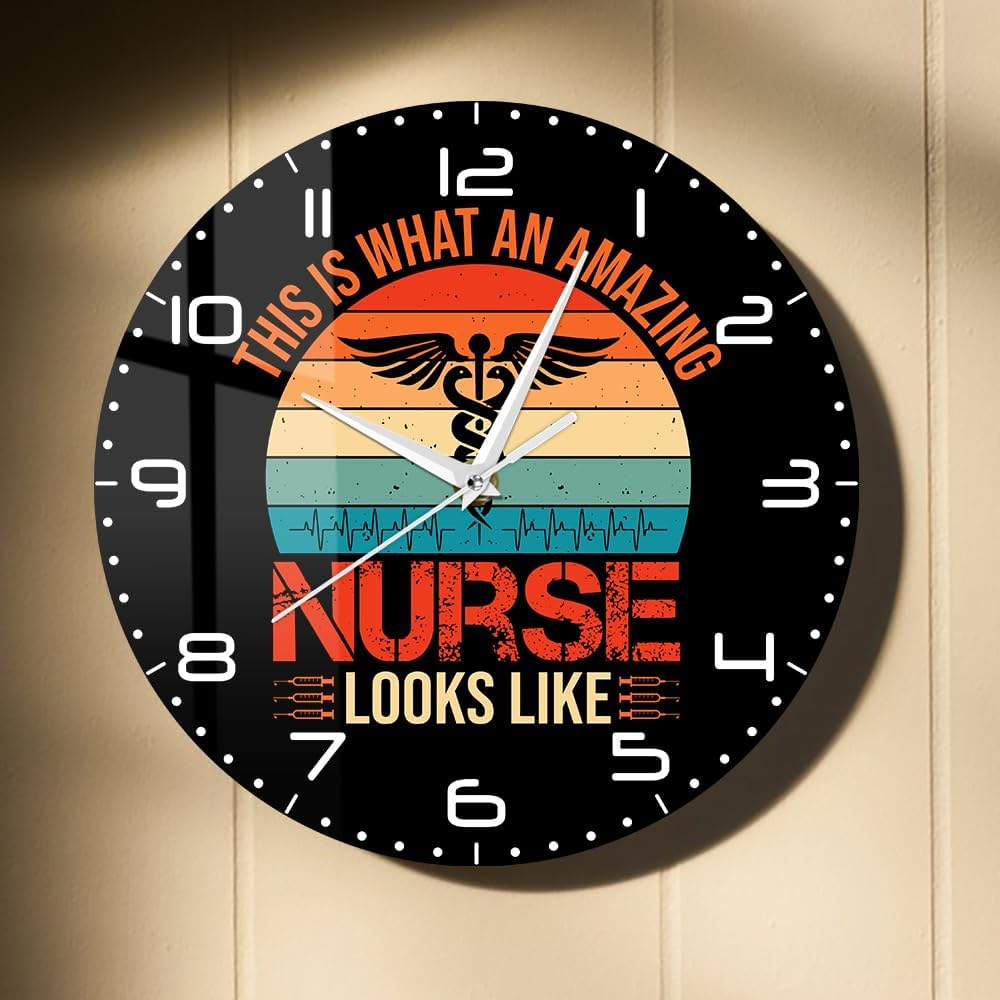 15 Inch Amazing Nurse Quotes Retro Wall Clock, Nurse Life Decorative Clock Wall Watch Silent Movement Wall Clock Battery Operated for Nursing Office Medical Student Nurse Appreciation Gifts