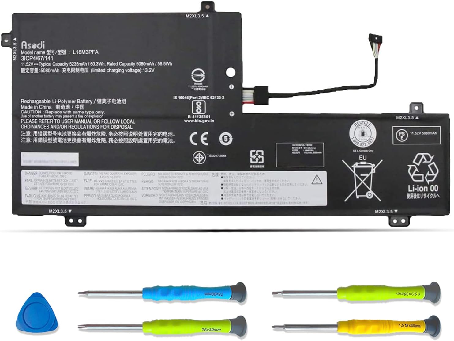 ASODI L18M3PFA Laptop Battery Compatible with Yoga C740-15IML C740-15 C740-15-81TD Series L18D3PF2 5B10T83739 5B10W67402 SB10W67375 5B10T83740 5B10W67258 11.52V 60.3Wh 5235mAh