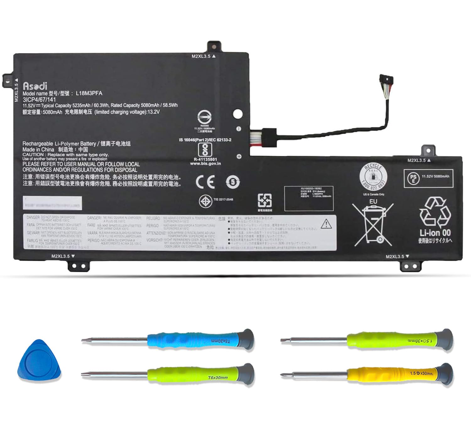 ASODI L18M3PFA Laptop Battery Compatible with Yoga C740-15IML C740-15 C740-15-81TD Series L18D3PF2 5B10T83739 5B10W67402 SB10W67375 5B10T83740 5B10W67258 11.52V 60.3Wh 5235mAh