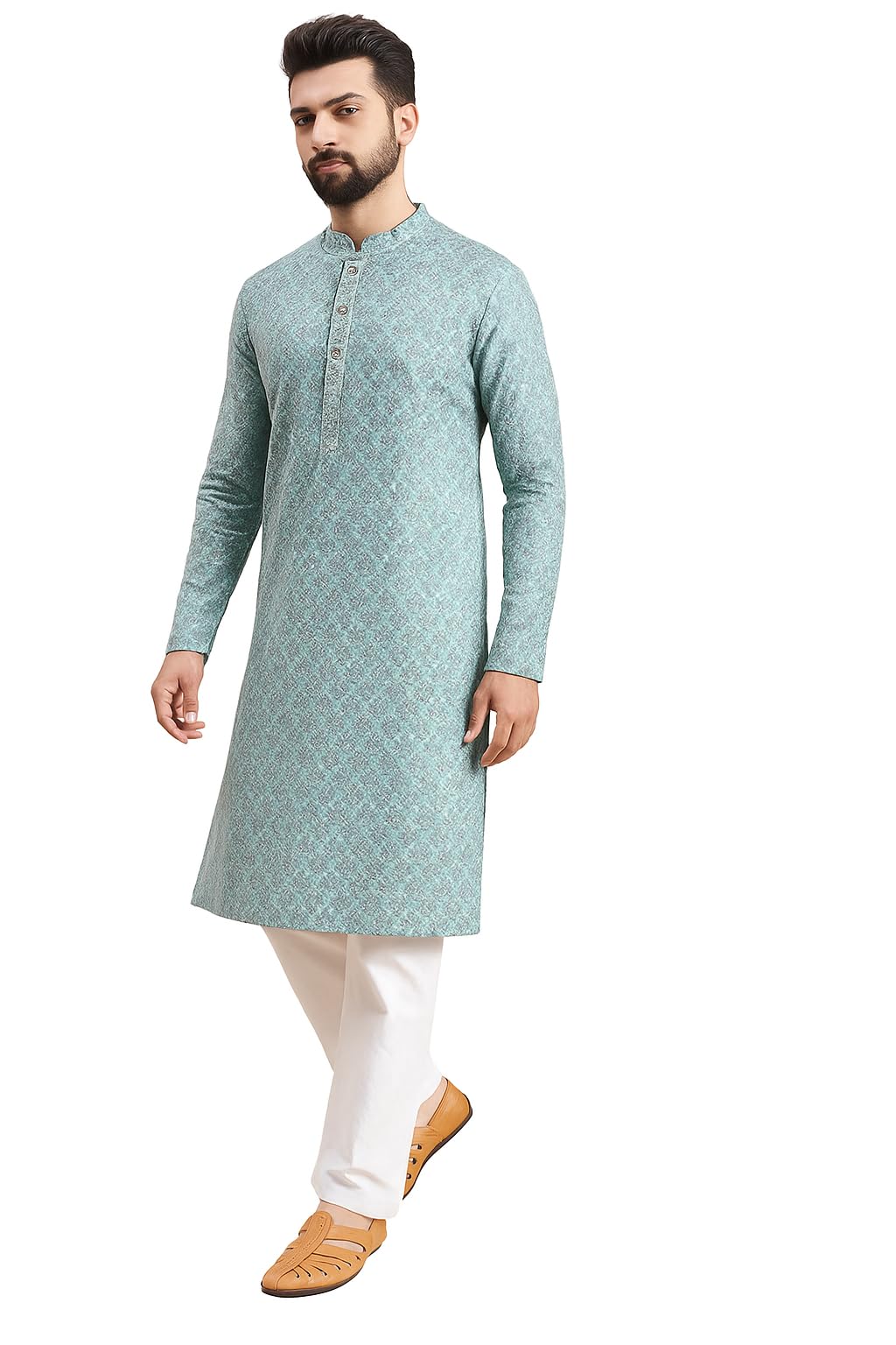 amazon brand - tavasya Men's Rayon Blend Geometric Regular Kurta-picture-17