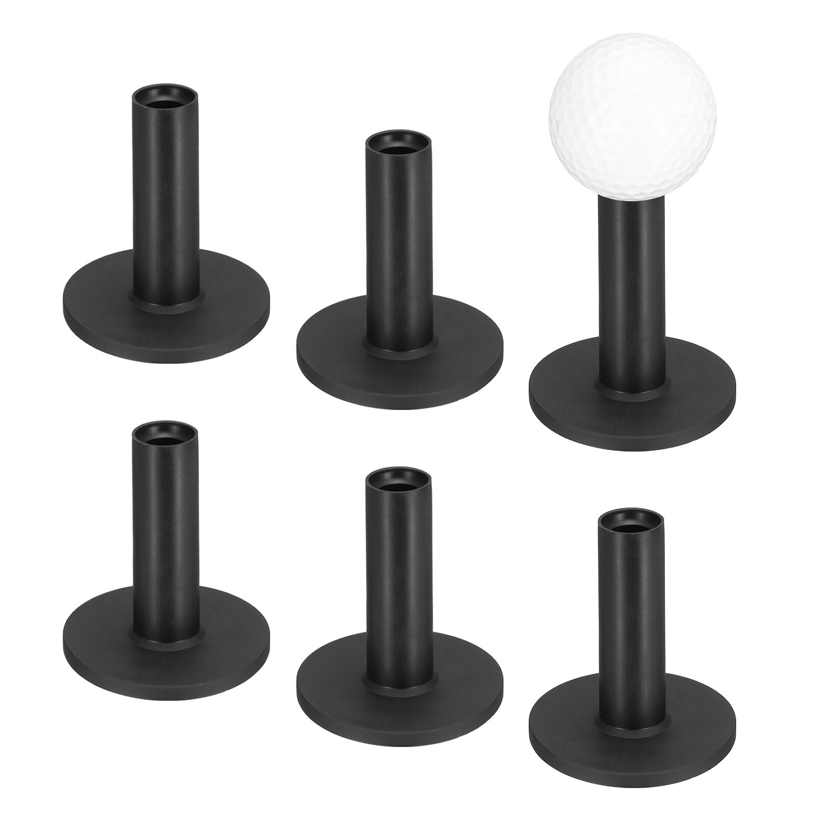 TIXIPEM 2.36IN Rubber Golf Tees [6PCS] - Flexible Stable Ball Holder Use for Home & Outdoor & Indoor Tall Training Driving Range - [Black] Hitting Mats