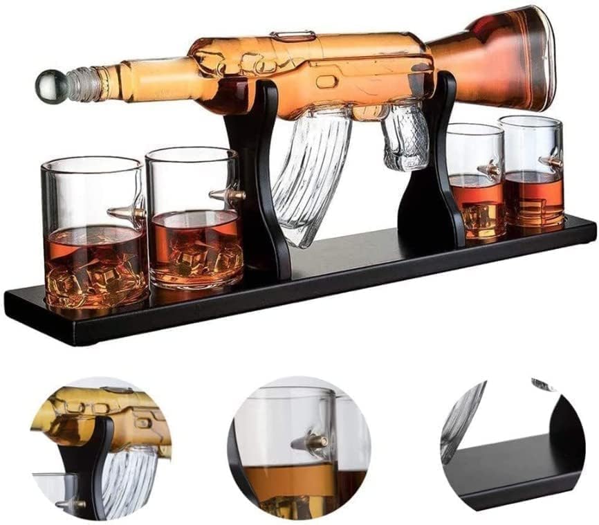 Image of Whiskey Decanter with Antique Crystal Clear (Gun Decanter Set Bullet Glasses)