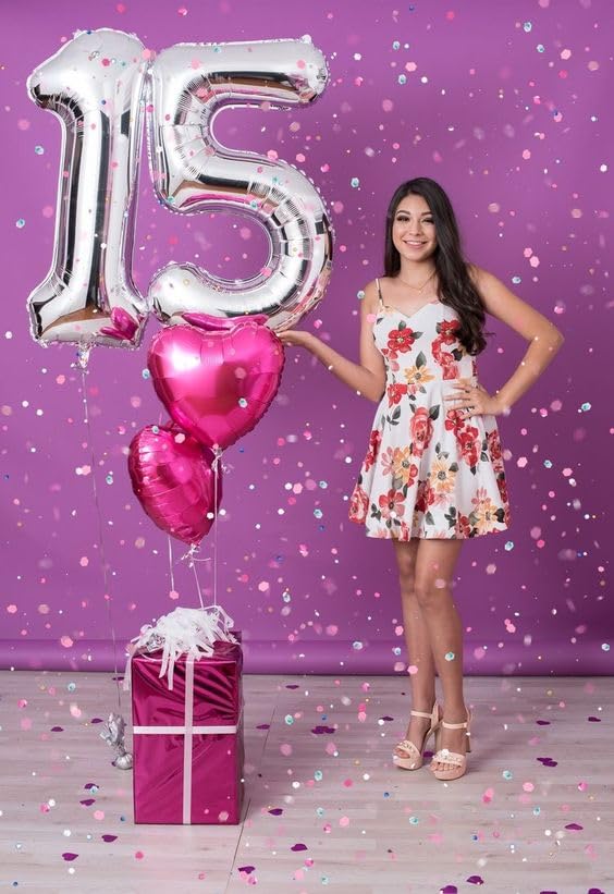 Image of Silver Number 15 Balloon 40 inch, 15 Number Balloons, 15th Silver Birthday Decorations, 15 Year Old Silver Party Supplies