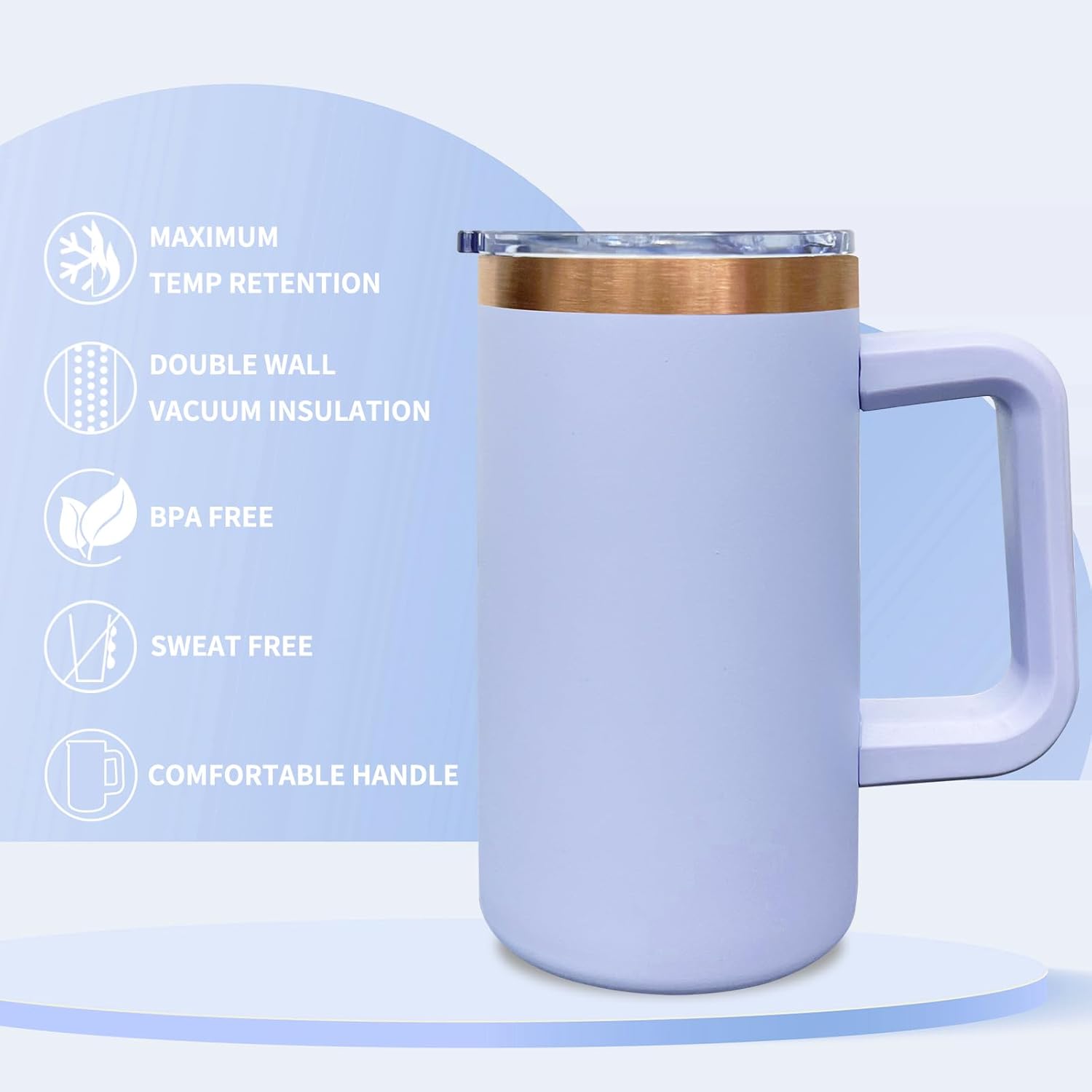 20 oz Insulated Coffee Mug with Lid, Stainless Steel Coffee Tumbler Bulk, Double Wall Vacuum Travel Mug with Handle, Leakproof Powder Coated Coffee Cups for Hot and Cold Drinks (Mixed B,8 pack)