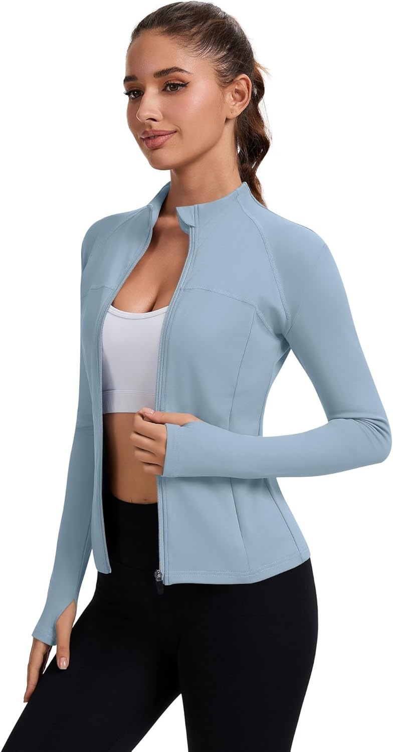 Rapbin Women's Full Zip Workout jackets Runing Slim Fit Athletic Tops With Thumb Holes - Image 3