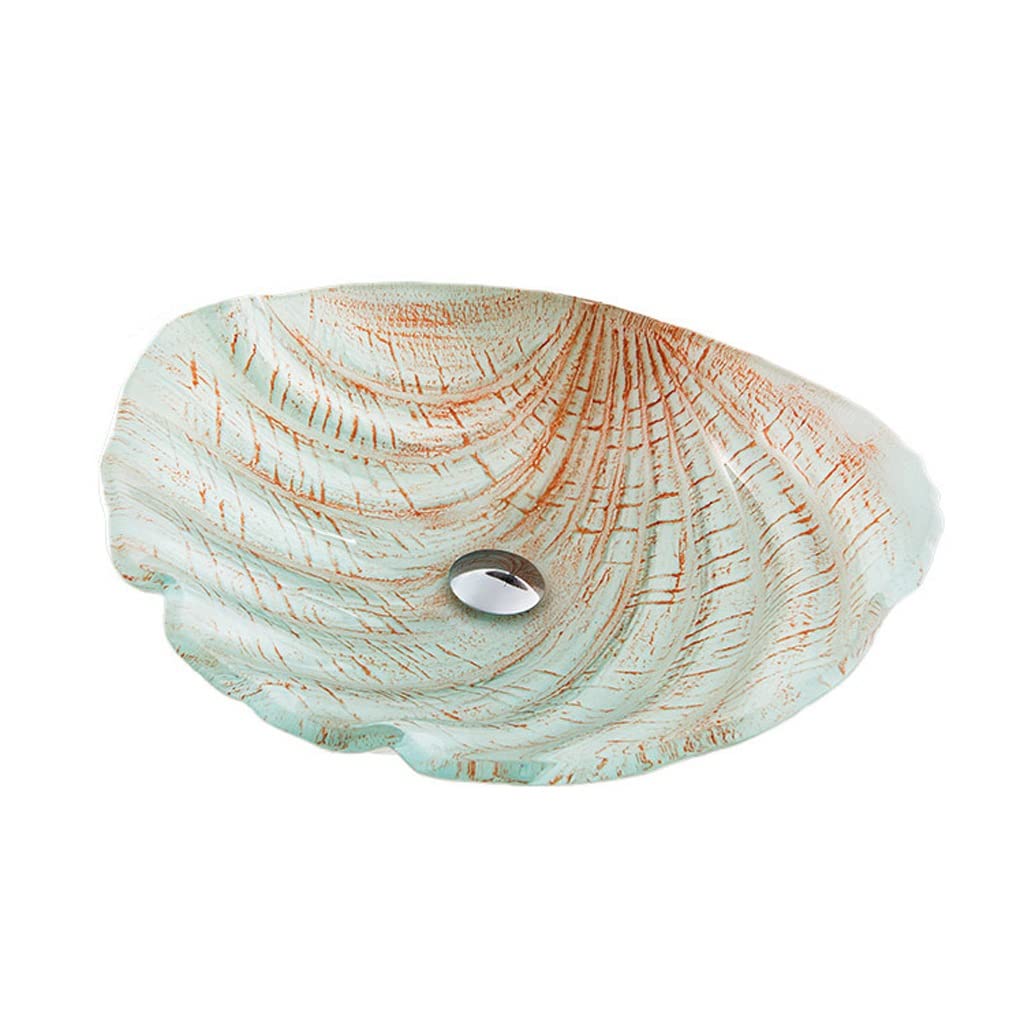 ADERFETBI Bathroom Sink Bathroom Vessel Vanity Sink Tempered Glass Art Washbasin Seashell Countertop Basin Simple(Sink only)