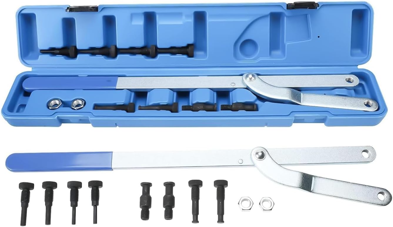 8MILELAKE Universal Camshaft Pulley & Fan Clutch Removal Holder Set, Pulley Holder Spread Interchangeable Pin Fan Clutch Tool Set