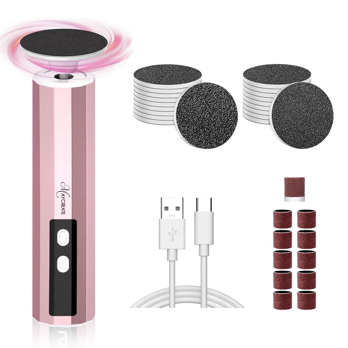 maycreate MAYCREATE® Electric Foot Callus Remover Nail File 2 in 1 Cordless Nail File Foot Exfoliation Device Foot File for Dead Skin, Calluses Electric Callus Remover with Polish Disc & Sandpaper Rolls-picture-5