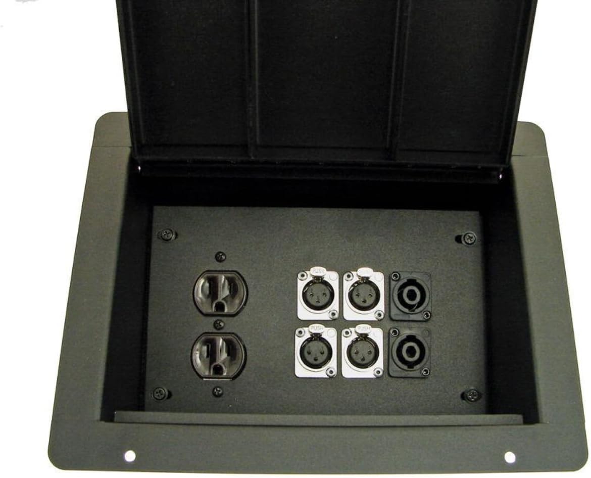 PROCRAFT FPPL-1DUP4XF2SPK-BK Recessed Stage Pocket/Floor Box 1AC + 4 XLR Female 2 SPK