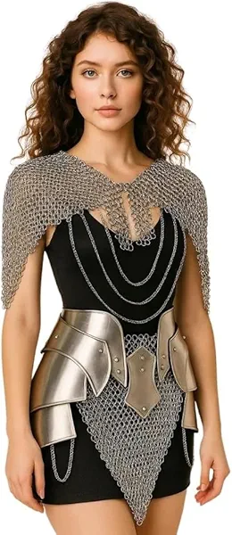 Medieval Brave Lady Chainmail Armor Corset-Women's Armor Costume Iron Chainmail Armor Tasset & Chainmail Top-Female Fantasy Armor Perfect For LARP, Re-enactment, Cosplay & Halloween Party Costume