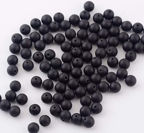 Miniatura 2 de Cuentas de piedra natural, 100 cuentas sueltas de ágata de ónix negro mate de 0.394 pulgadas (0.394 in), cuentas redondas de piedra real, cuentas