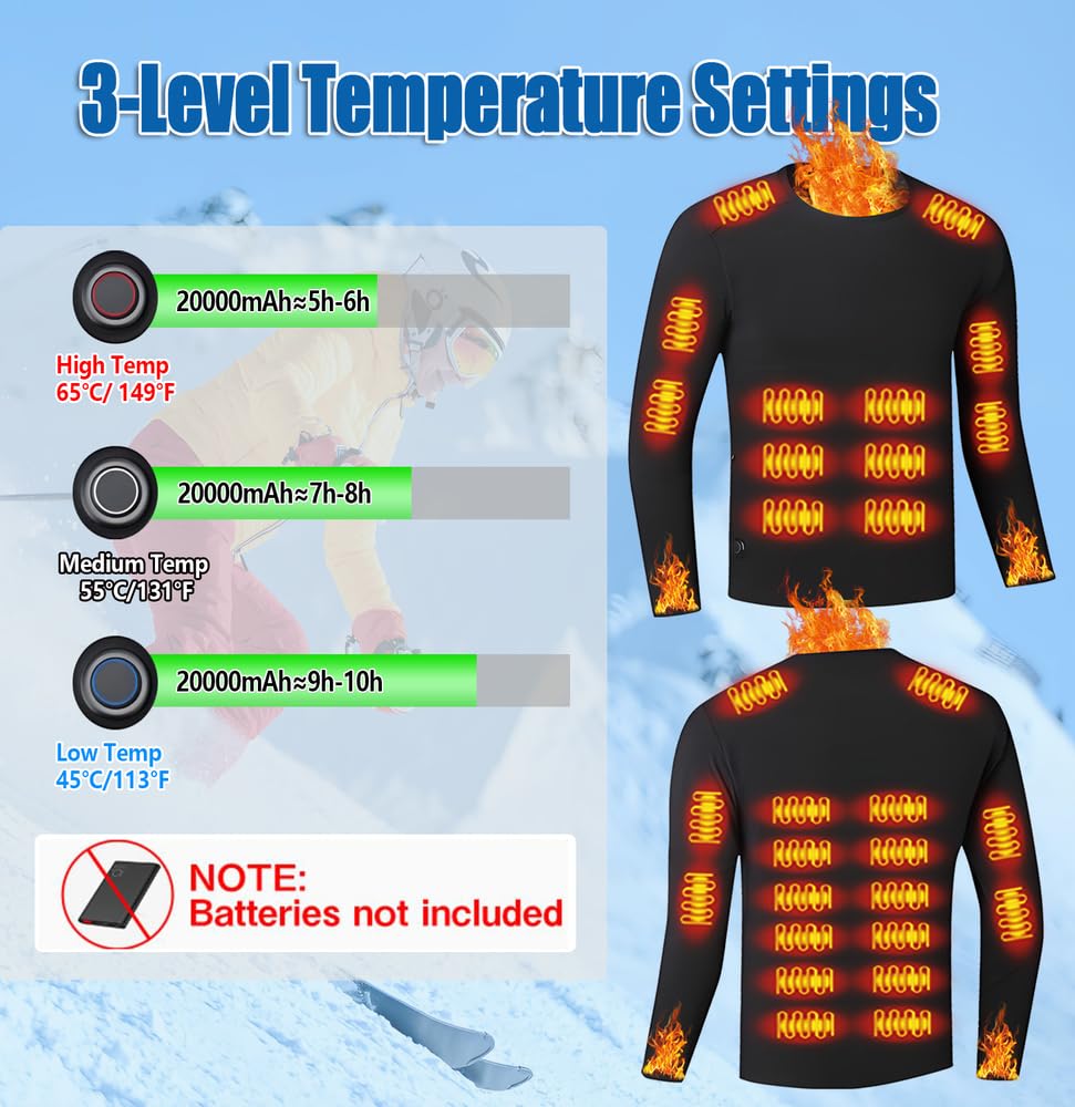 sous-vêtements Thermiques Chauffants Unisexes, sous-vêtements Thermiques Chauffants électriques,Haut à 26 Zones,Pantalon à 16 Zones Chauffage,Connexion USB et DC,adaptés au Camping et à la randonnée