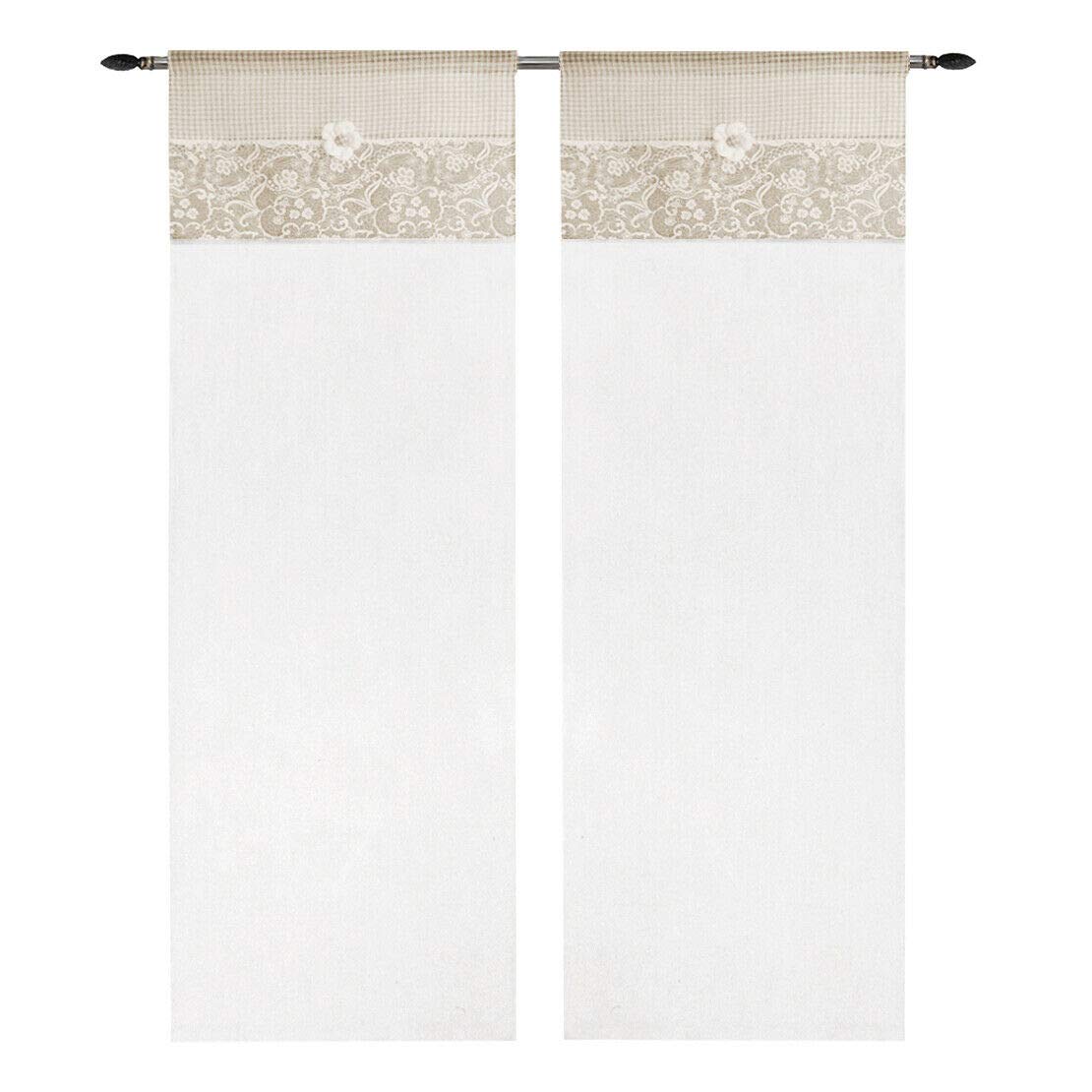 emmevi Tende Coppia Finestra Porta Interno Tessuto Shabby Chic MOD.​Tenda Margherita 1 CONF 60X240 Tortora