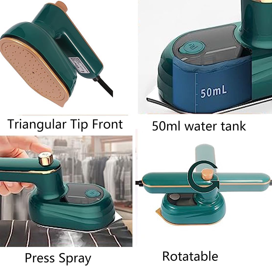 Mini Plancha De Vapor Portátil, Vaporizador De Mano para Prendas, Giratorio 180°, Micro Plancha De Vapor Profesional para El Hogar Y Los Viajes, Vaporizador De Viaje Compacto Green