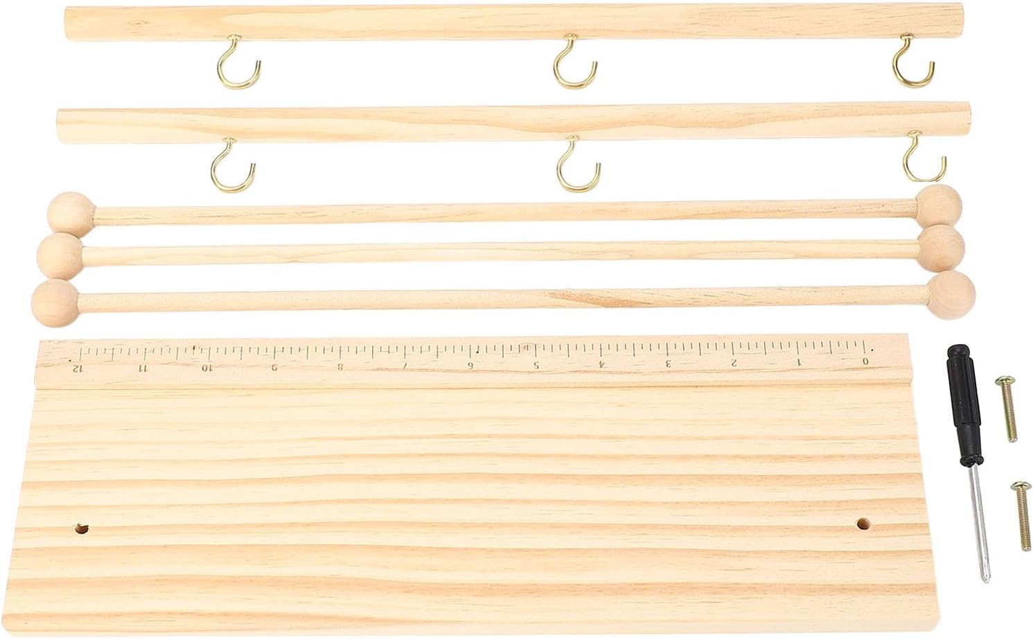 Diydeg Ribbon Organizer, Adjustable 3 Tier Wooden Ribbon Spool Holder, Multifunctional Craft Storage Rack
