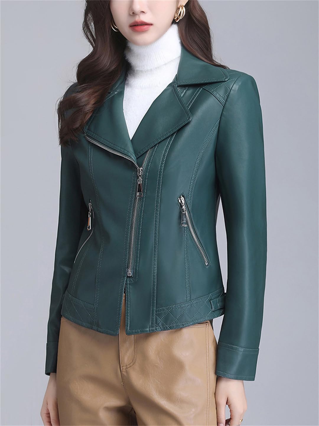 Giacca In Pelle Da Donna Primavera Autunno Cappotto Da Motociclista Sottile Top In Pelle Crosta
