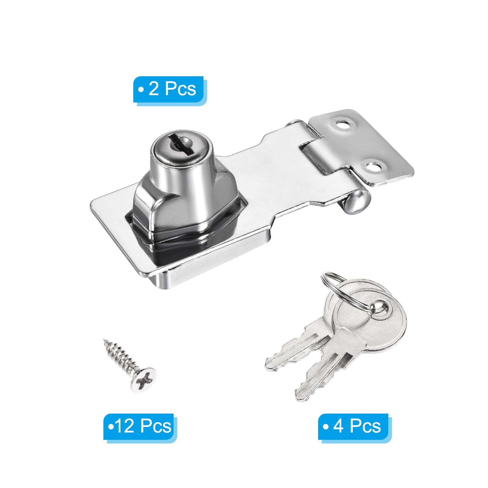 PATIKIL Keyed Hasp Locks, 2 Pack 2.5 Inch Twist Knob Locking Hasp Lock Metal Safety Hasp Latches for Cabinet Small Door, Keyed Different, Silver - Image 3