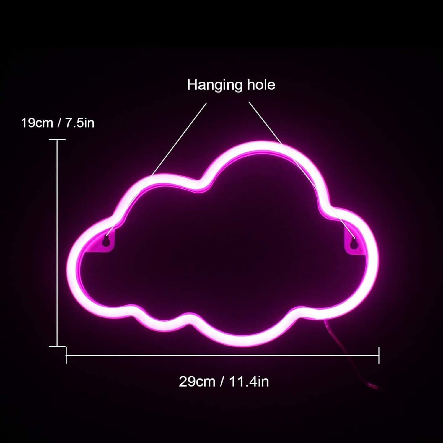 Letrero de luz LED de neón con forma de nube, luces de neón para decoración de pared, USB o batería, luz de neón para Navidad, fiesta de cumpleaños, sala de estar, dormitorio de niñas y niños