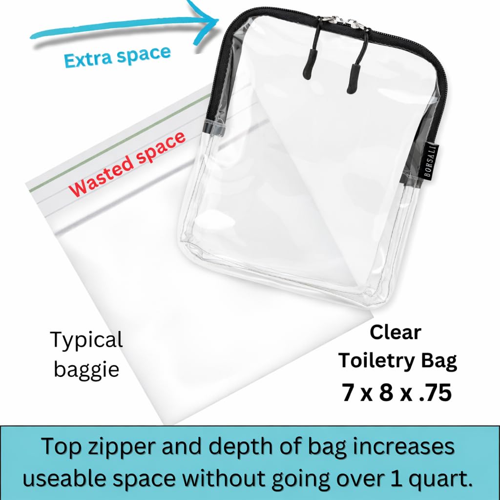 BORSALI Clear Quart Size Pouch, Clear Bags for Travel, 2 Pack