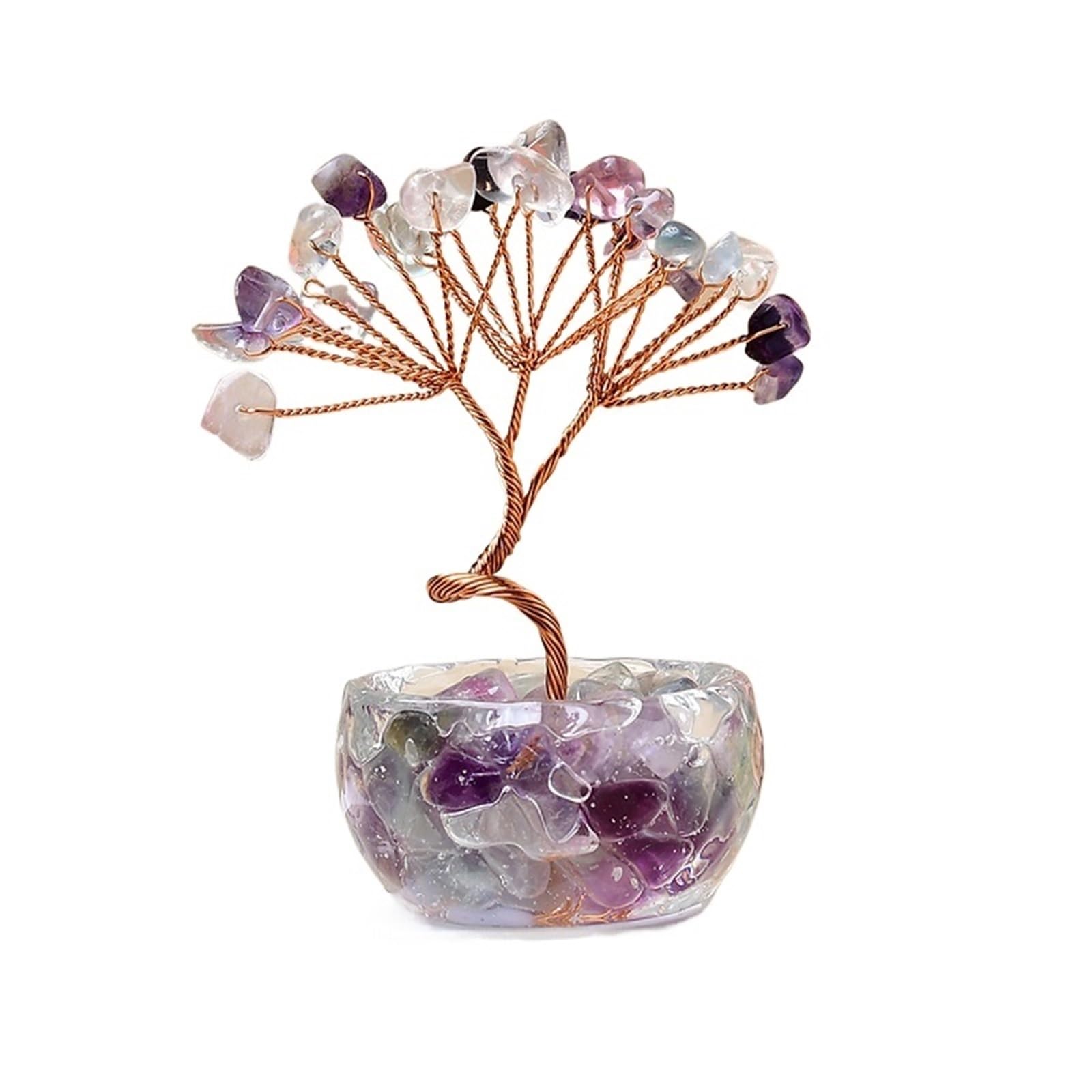 Dazhua 8cm Crystal Money Trees - Natural Citrine Amethyst Quartz Healing Gemstone Potted Plant for Home Decor(2)