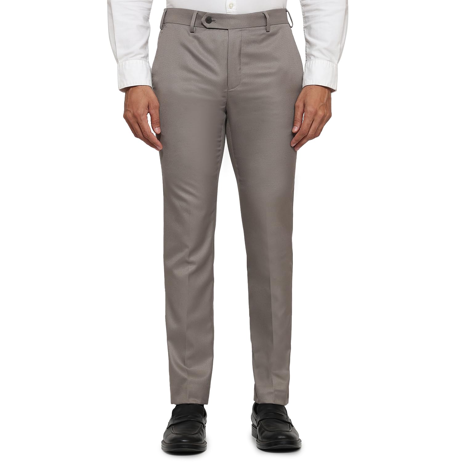 Men Super Slim Fit Structure Pattern Polyester Viscose Lycra Blend Flat Front Formal Trouser-image-39