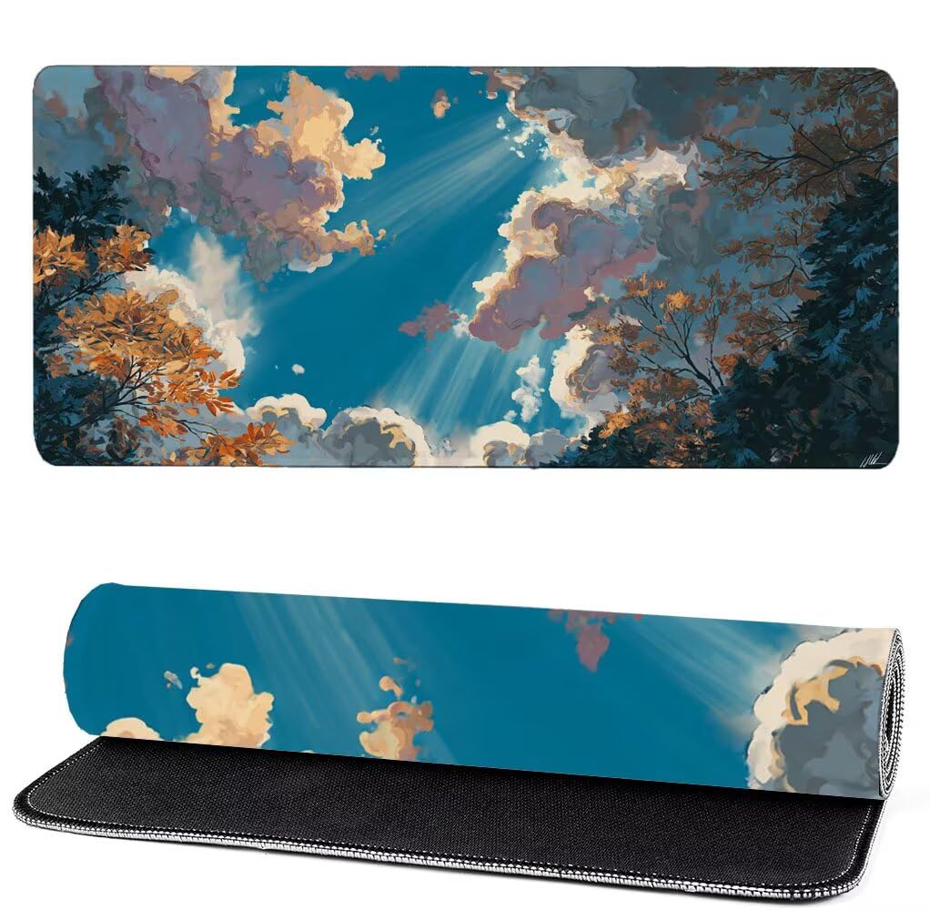 Podkładka pod mysz XXL 1000x500x3mm chmury, podkładka pod mysz do gier drzewo, poprawa precyzji i szybkości, podkładka pod mysz do gier antypoślizgowa gumowa podstawa, dekoracja biurka MM-943