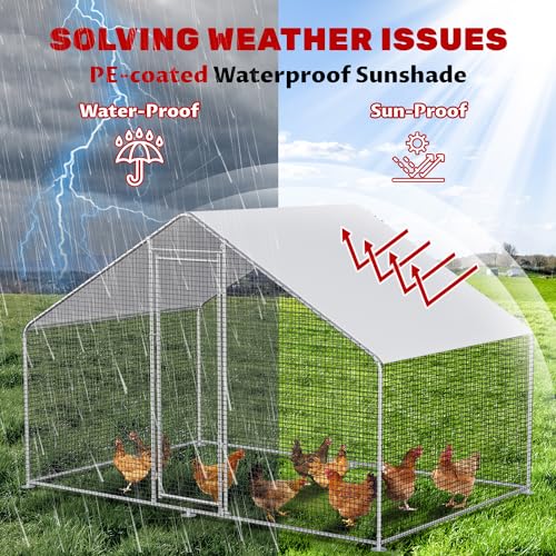 Image of CHIKENCOOP Large Metal Chicken Coop for 6-10 Chickens with Polypropylene Mesh, Waterproof & Anti-UV Cover Premium Walk-in Poultry Enclosure for Outdoor Farm Use (9.8'Lx6.5'Wx6.5'H)