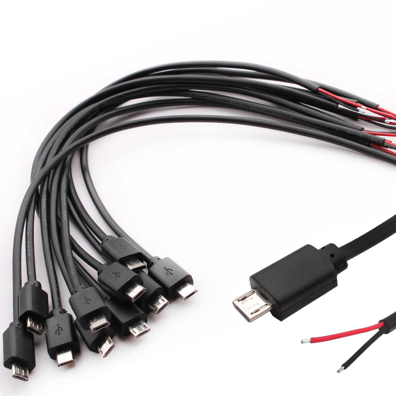 10 Stück Micro USB Pigtail Kabel – 22 AWG, 3A, 30 Cm, Mit Offenen Enden Zum Löten