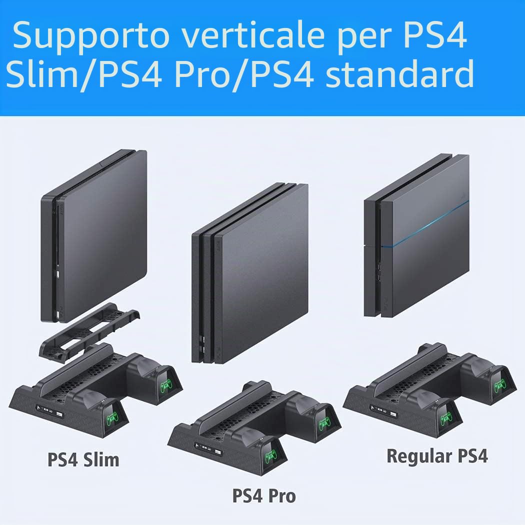 OIVO PS4 Supporto Verticale con Ventola di Raffreddamento, Stazione di Ricarica per Dual Controller con Indicatori LED e Conservazione per 12 Giochi per PS4 /Slim/PRO