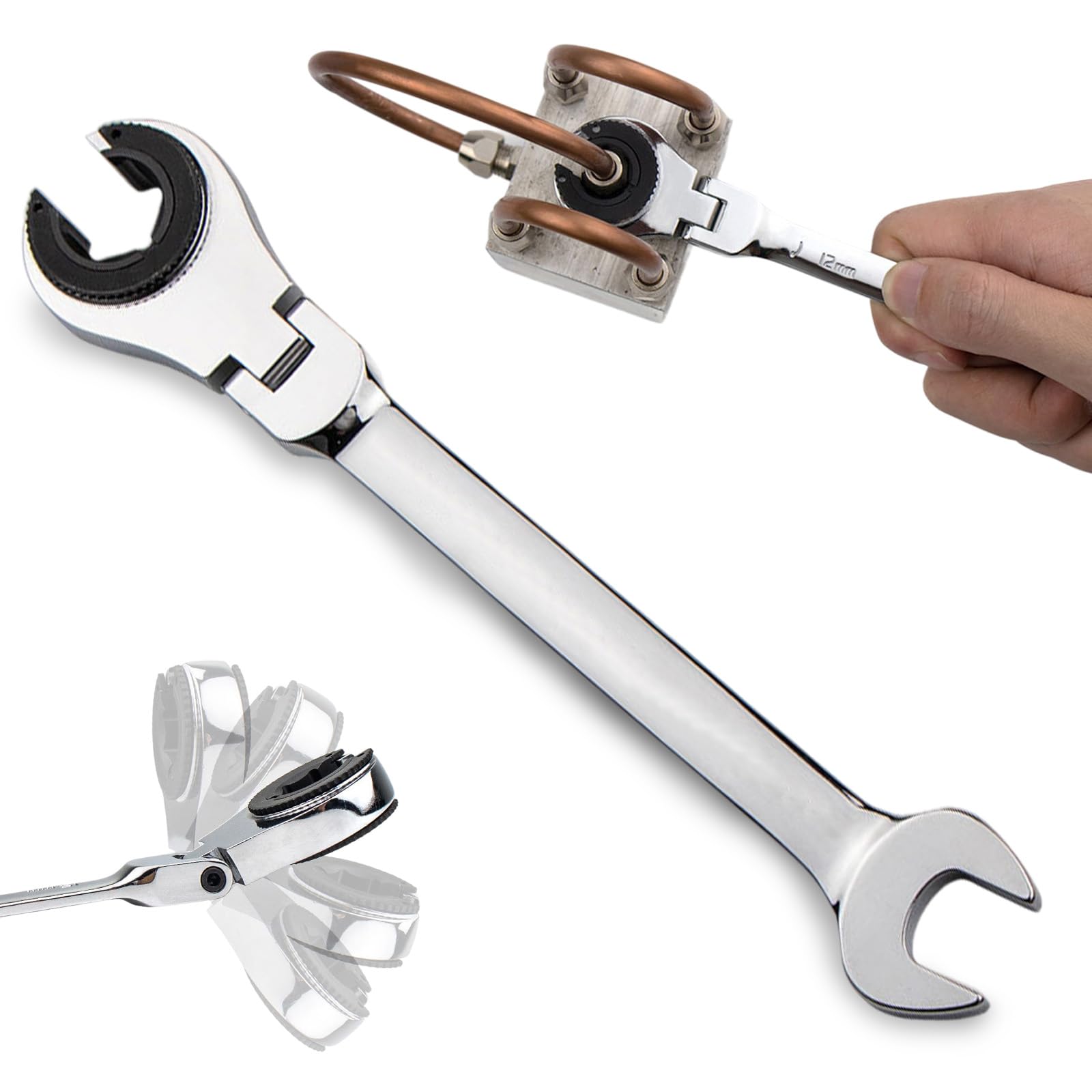 Ratcheting Wrench – 10mm Metric, Open End, CW/CCW Two-Way, 5° Swing Arc, 72-Tooth Gear, Tubing Wrench For Tight Spaces