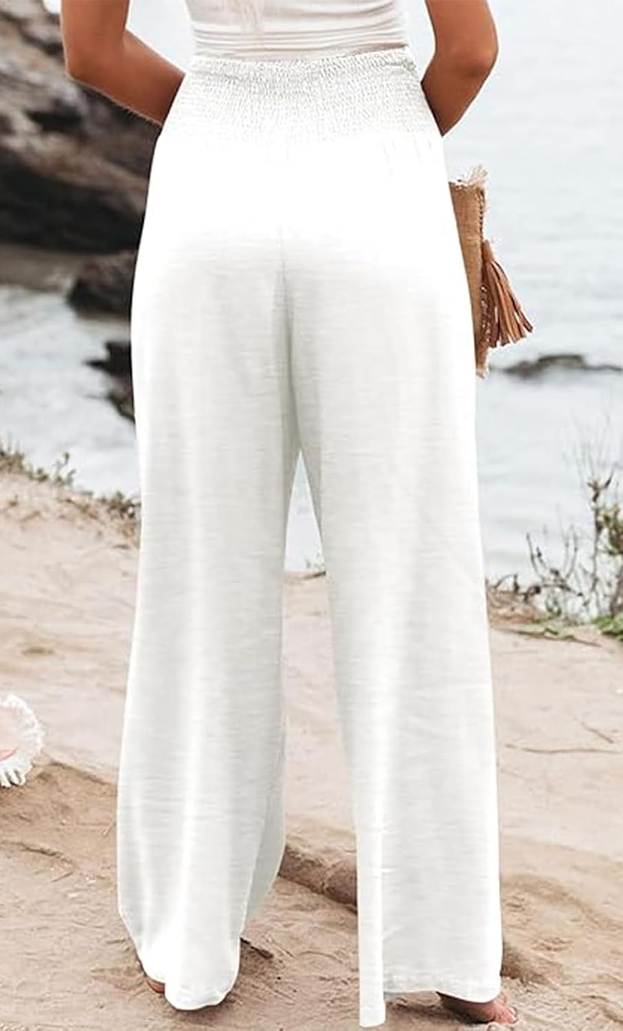 Womens Casual Loose Fit Palazzo Pants Elastic High Waist Lounge Long Pajama Wide Leg Trousers with Pocket