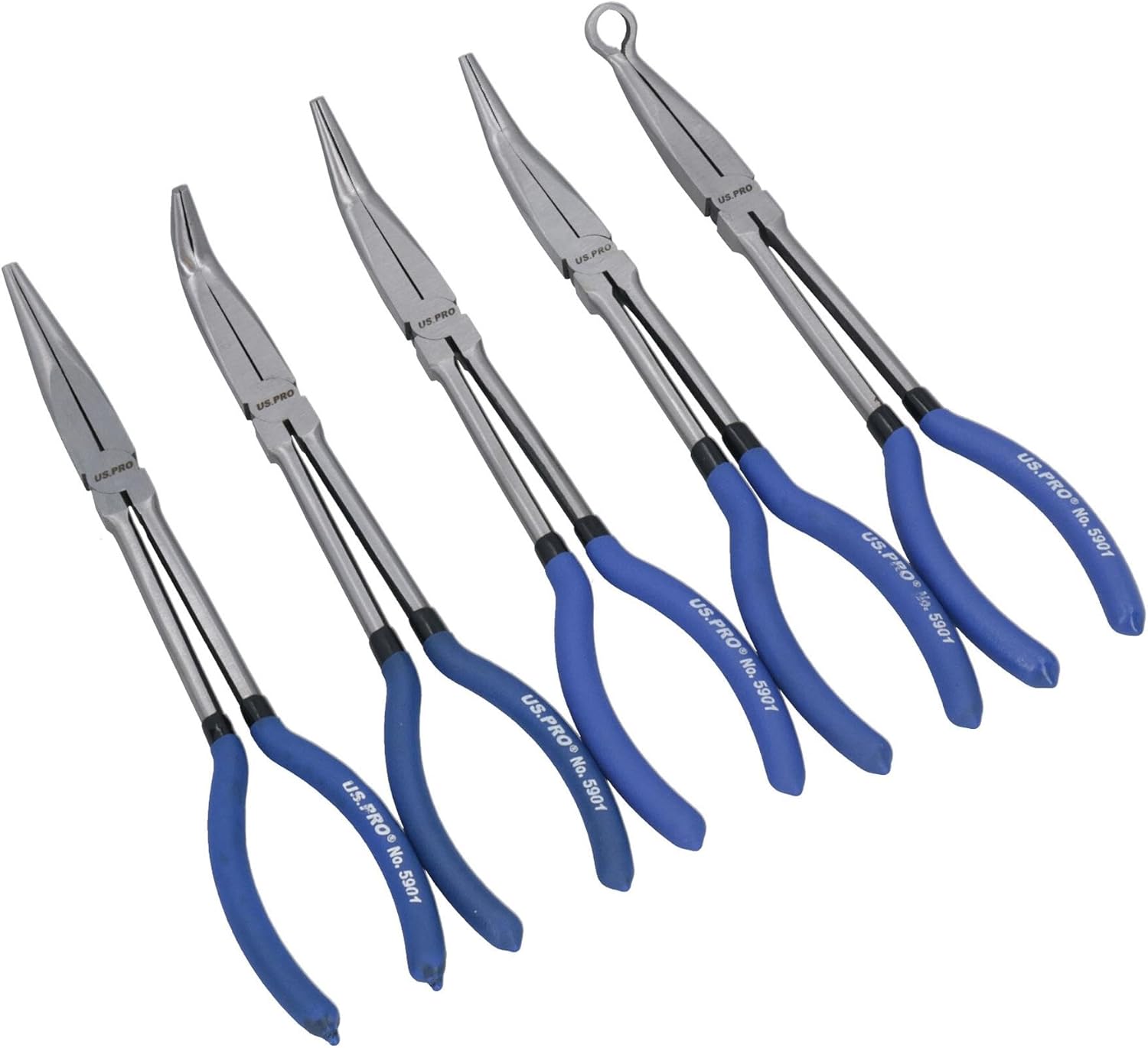 Long Nose Pliers Set Long 11" / 275mm 5pc Straight Bent Angled Round Tipped