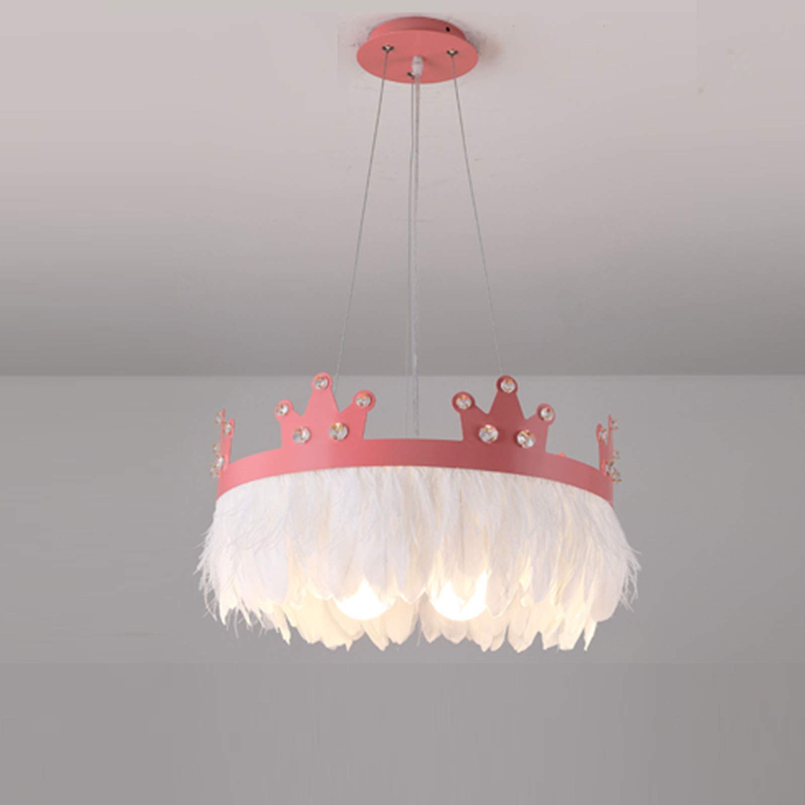 DHKDQQWCrown Feather Chandelier Ceiling Pendant Light Fixture,Romantic Warm Dimmable Ceiling Lamp for Girls Kids Couples-Pink M 17.7"x11" Commemoration Day Vision A wise choice