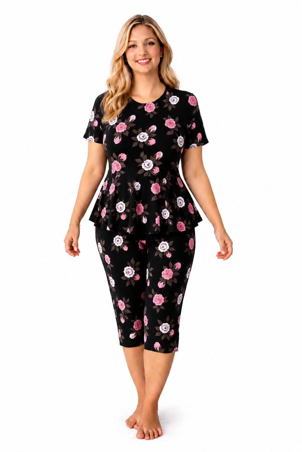 Women Two PIS Swimming Suit Printed Frock Style top with Same Printed Capri for Swimming, waterpark, Water Sports-image-13