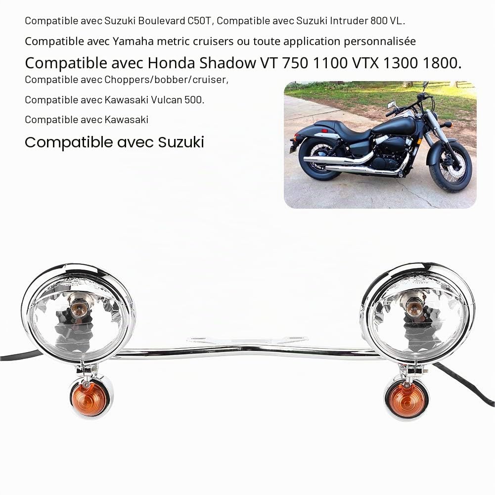 Yctze Feu Antibrouillard Clignotant Support de Phare Antibrouillard Accessoire de Moto Clignotants à LED Clignotant de moto adapté pour Shadow VT 750 1100 VTX 1300 1800