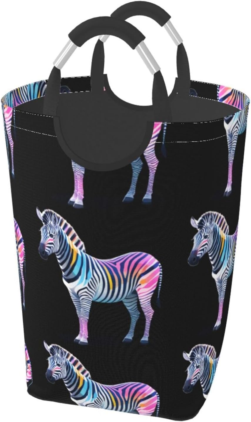 Zebra Foldable storage bag, 50L capacity, suitable for laundry room, dormitory bedroom, dirty clothes storage basket.