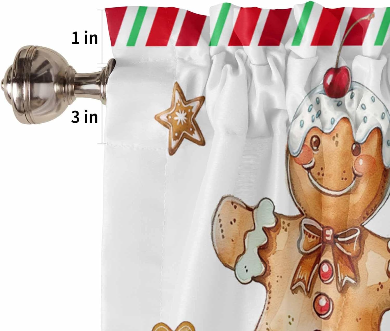 Christmas 3 Pieces Kitchen Curtains Valances Set Gingerbread Man Candy Biscuit Short Curtain Rod Pocket Window Curtain Window Treatment Tiers Valances (Single Panel 54"x18",2 Tiers 27.5"x36")