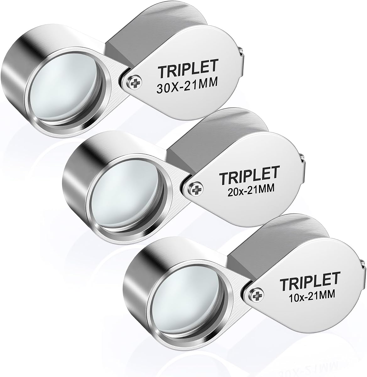 3 Pcs Jewelers Loupe, Jewelry Loop Magnifier, 10X, 20X, 30X Magnification | Foldable Loupe Magnifier, for Jewelry, Coins, Stamps, Watches, Silver