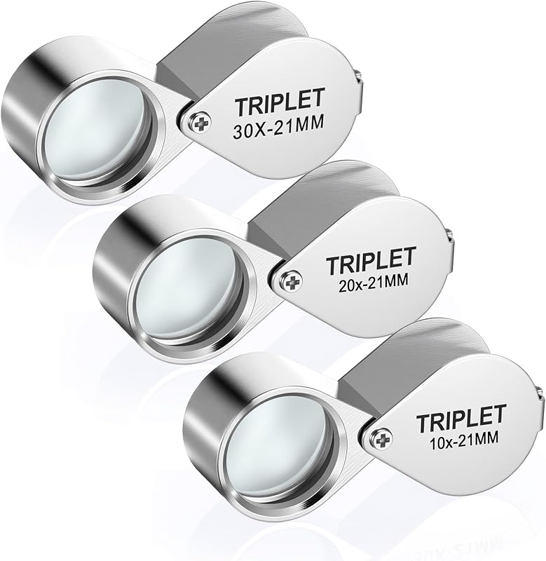 3 Pcs Jewelers Loupe, Jewelry Loop Magnifier, 10X, 20X, 30X Magnification | Foldable Loupe Magnifier, for Jewelry, Coins, Stamps, Watches, Silver