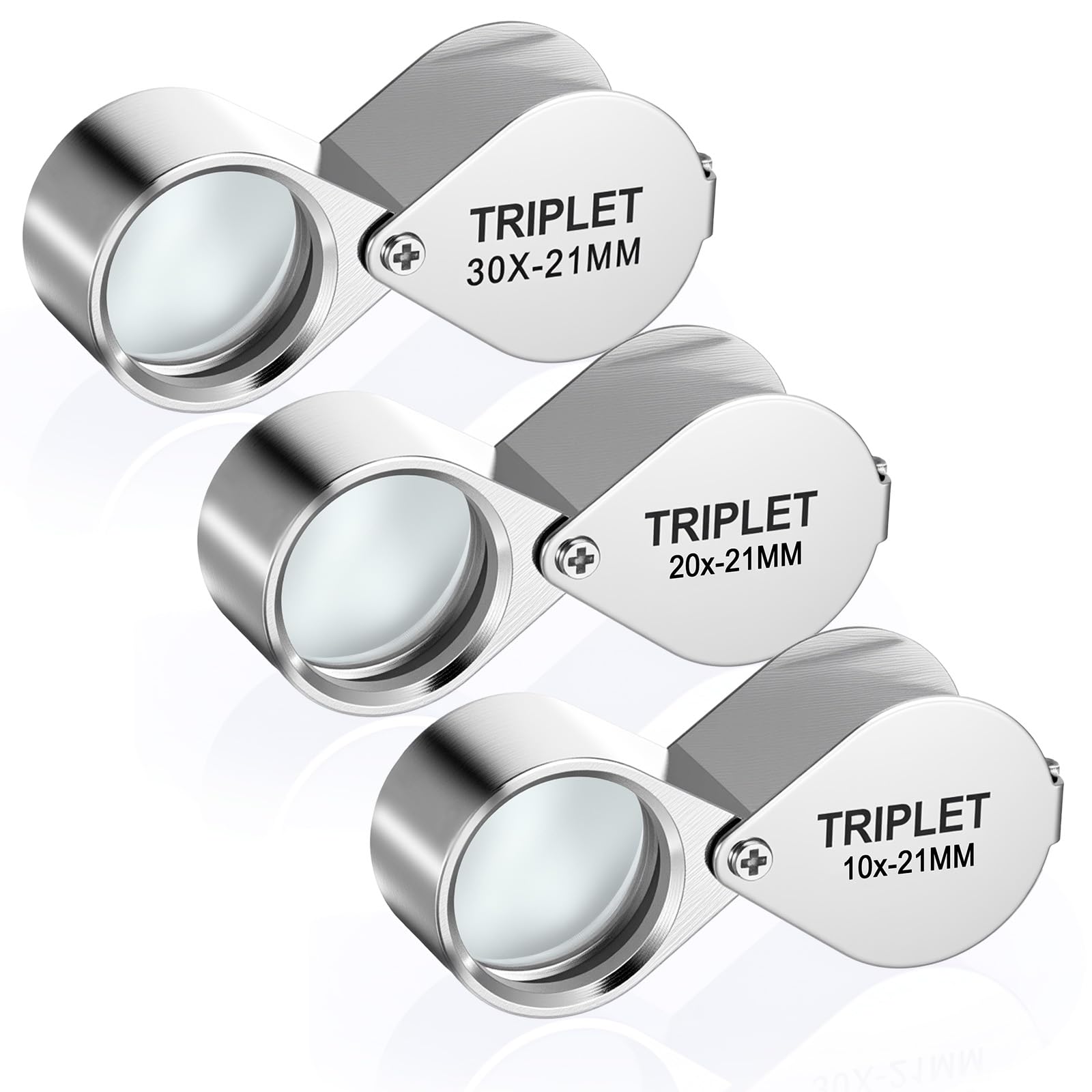 3 Pcs Jewelers Loupe - 10X, 20X, 30X Jewellers Magnifying Loop - Foldable Loupe Magnifier for Jewelry, Coins, Stamps, Watches
