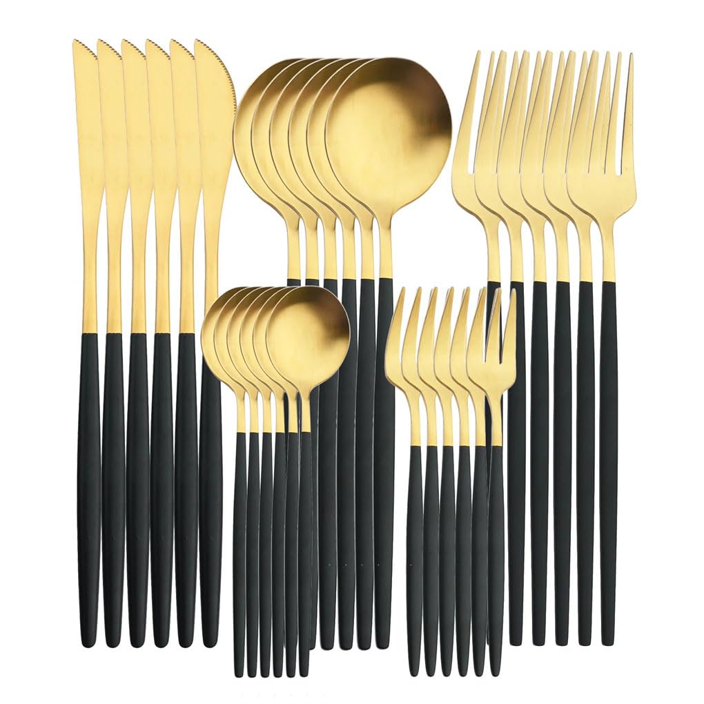 30Pcs Matt Schwarz Besteck Set Edelstahl Messer Gabel Löffel Geschirr Besteck Küche Geschirr Set Party Hotel Versorgung